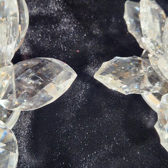 Crystal Lotus Flower Candle Holders w Candles Holly Shape Leaf Set 2 Shannon VTG - Picture 12 of 15